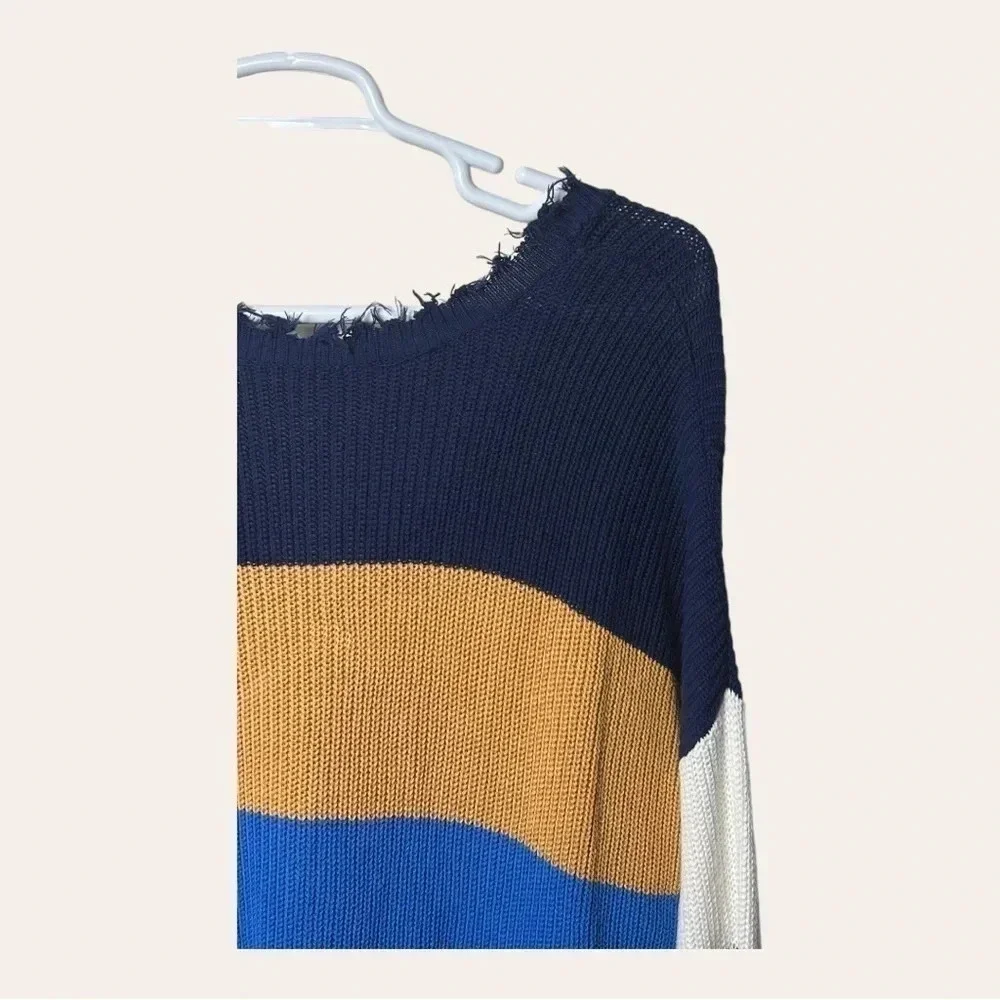 1284. Fate LONG SLEEVE SWEATER SIZE LARGE FACTORY‎ DISTRESSING COLOR BLOCK LG.